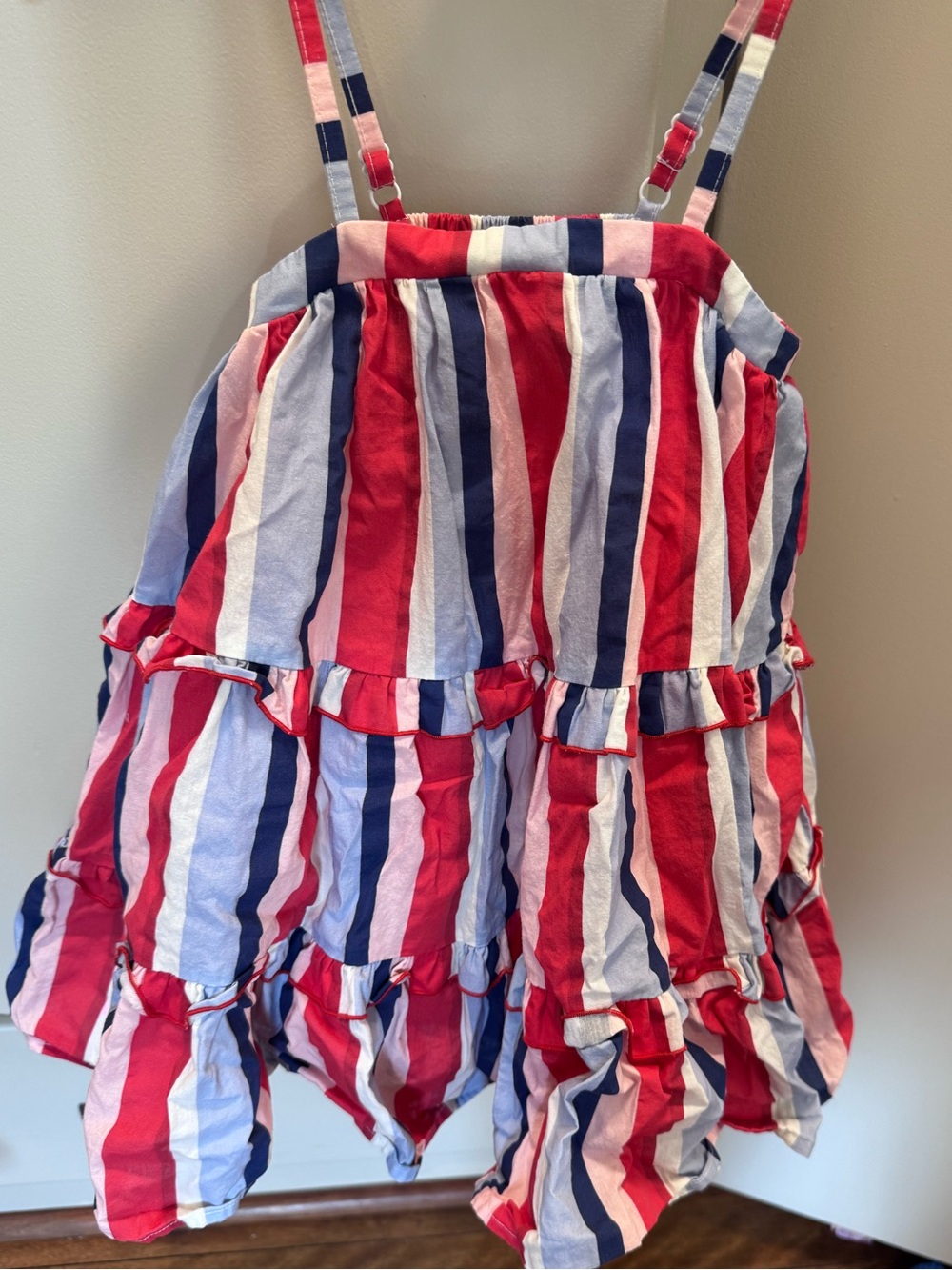 Striped Ruffle Sundress in Red, Navy & White - Checky Plum -